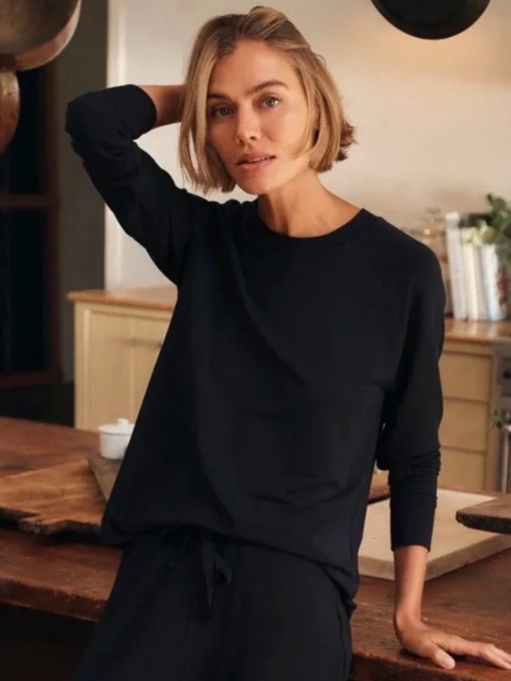 Lake Women’s Large Modal Lounge Long Sleeve Top Black Relaxed Comfy Minimal
